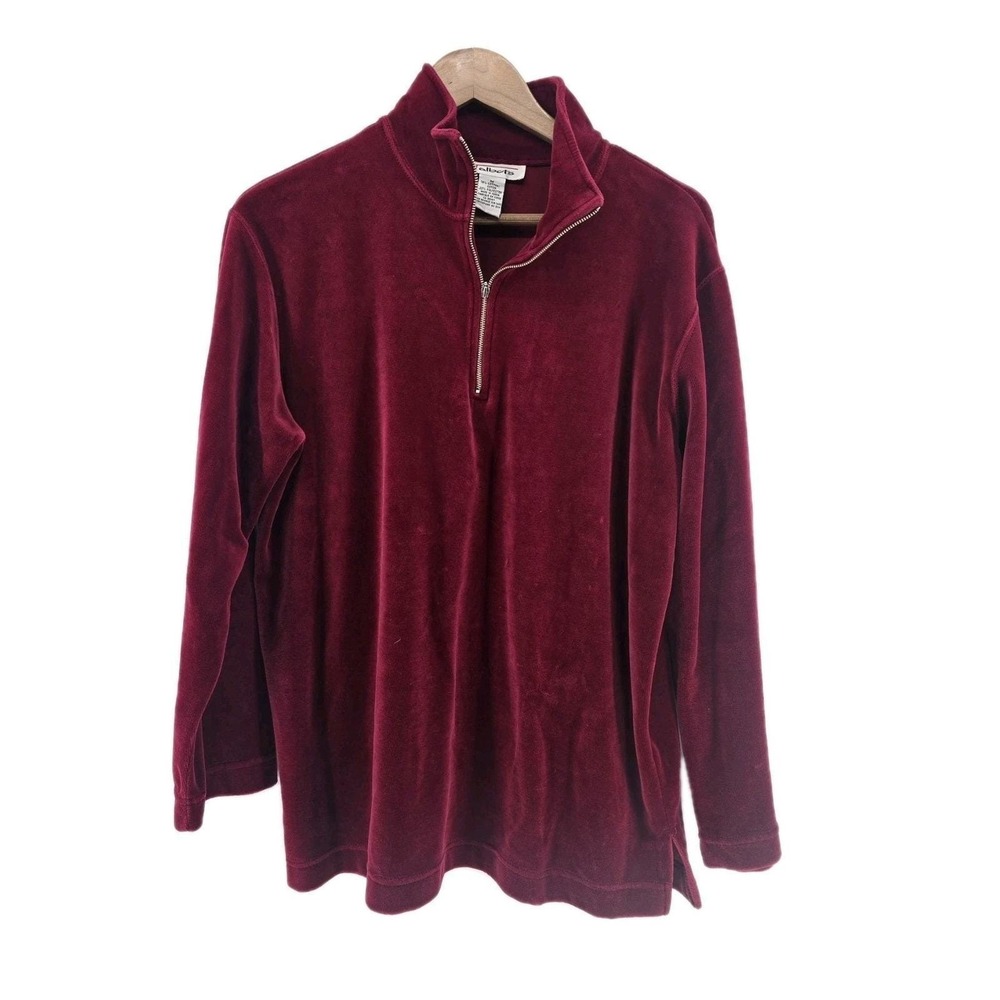 Talbots Pullover Womens M Velour Quarter-Zip Burgundy Long Sleeve EUC